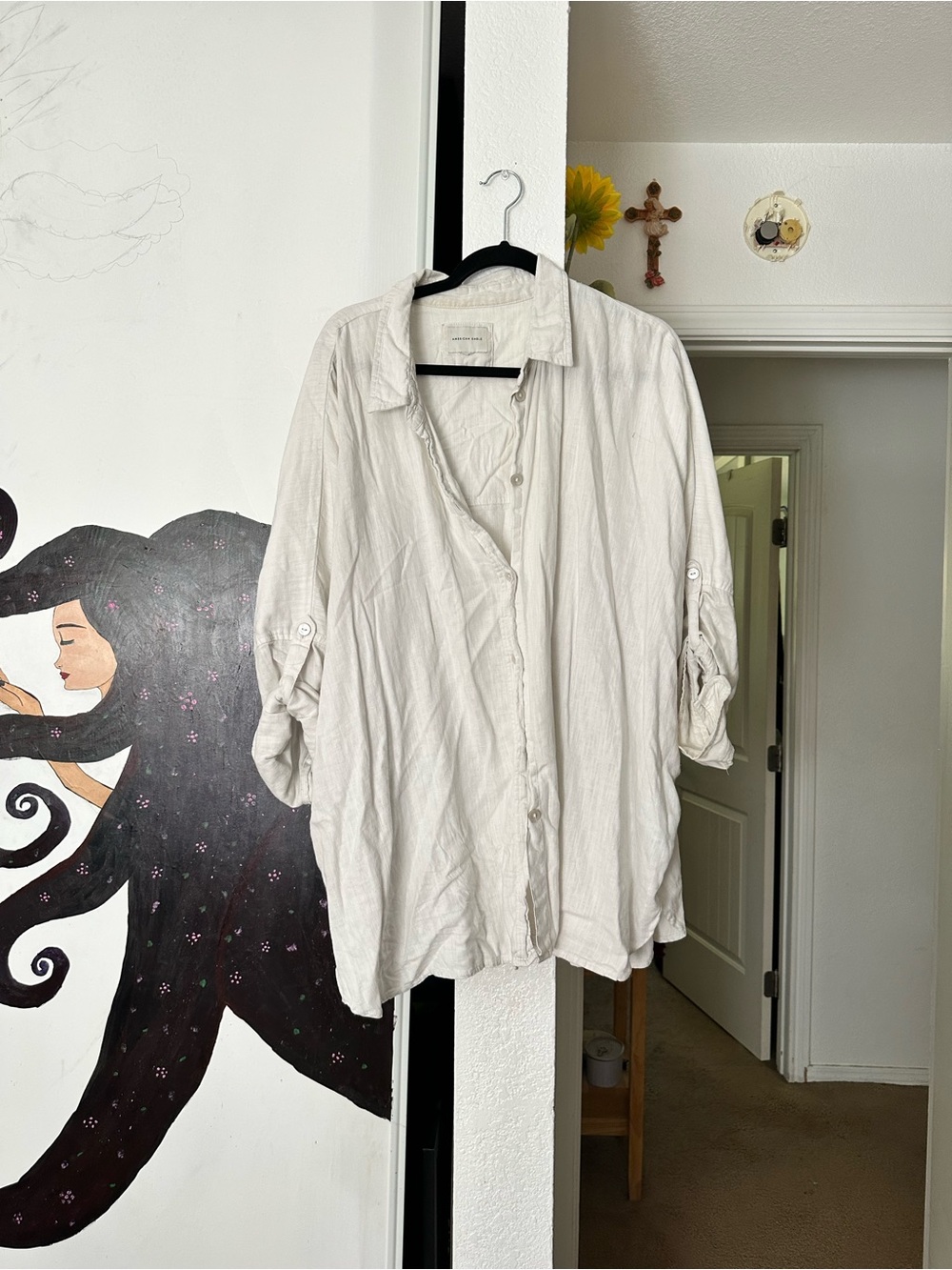 aerie Light Beige Button-Down Shirt